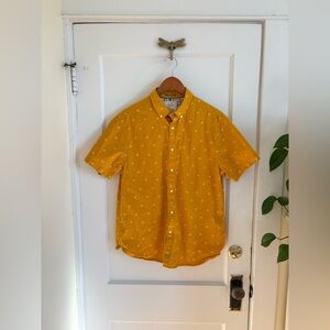 Cactus Man Men's Short-Sleeve Button-Down Shirt Palm Trees Mustard Yellow Large